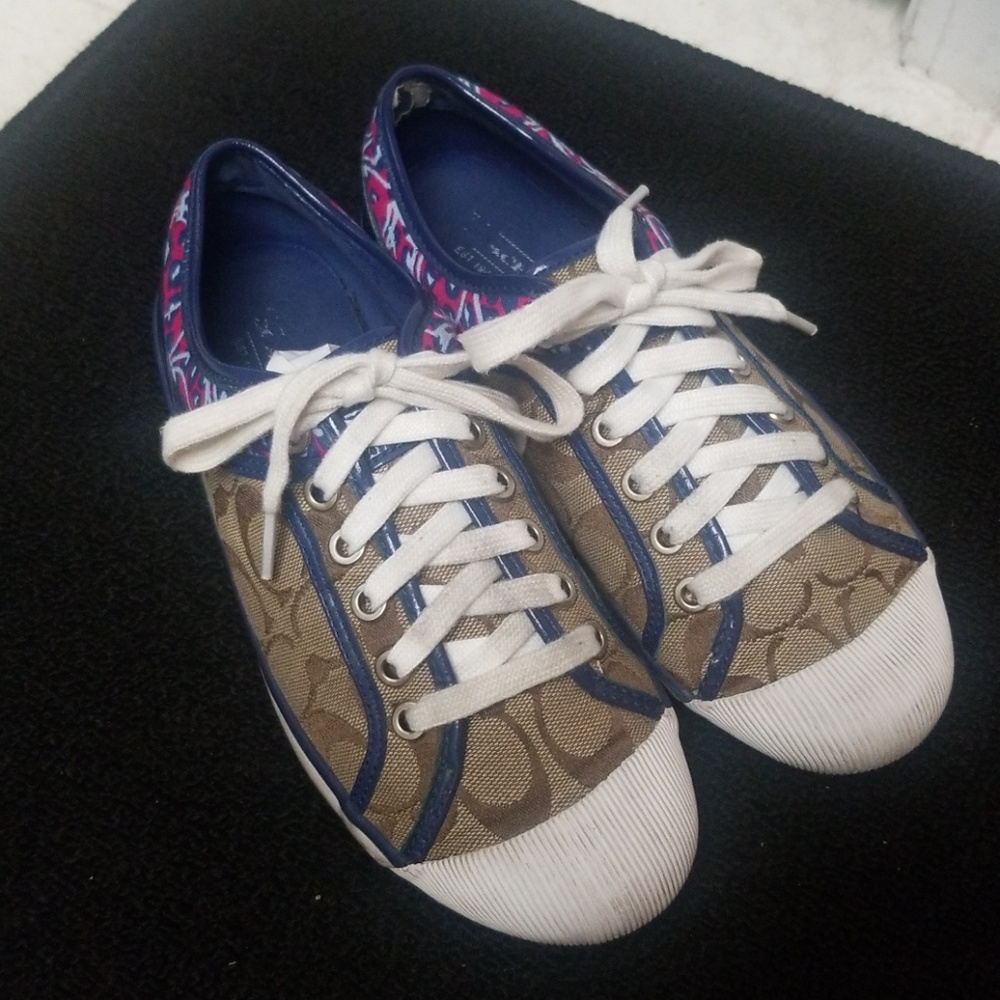 COACH signature Monogram C sneakers blue patent leather trim shoes Y2k - Picture 2 of 8